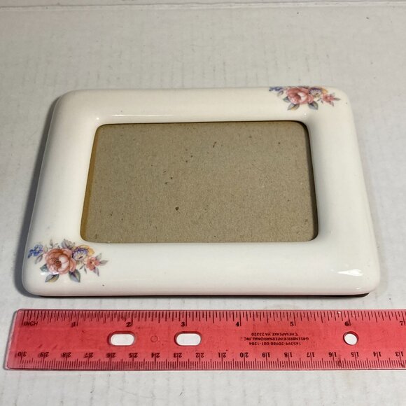 Vintage Ceramic Victorian Pink Flower Picture Photo Frame 4X5" Taiwan Ivory Rose - Picture 11 of 11